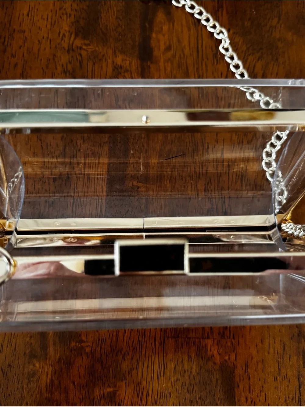 Clear Acrylic Crossbody Clutch with Gold Chain